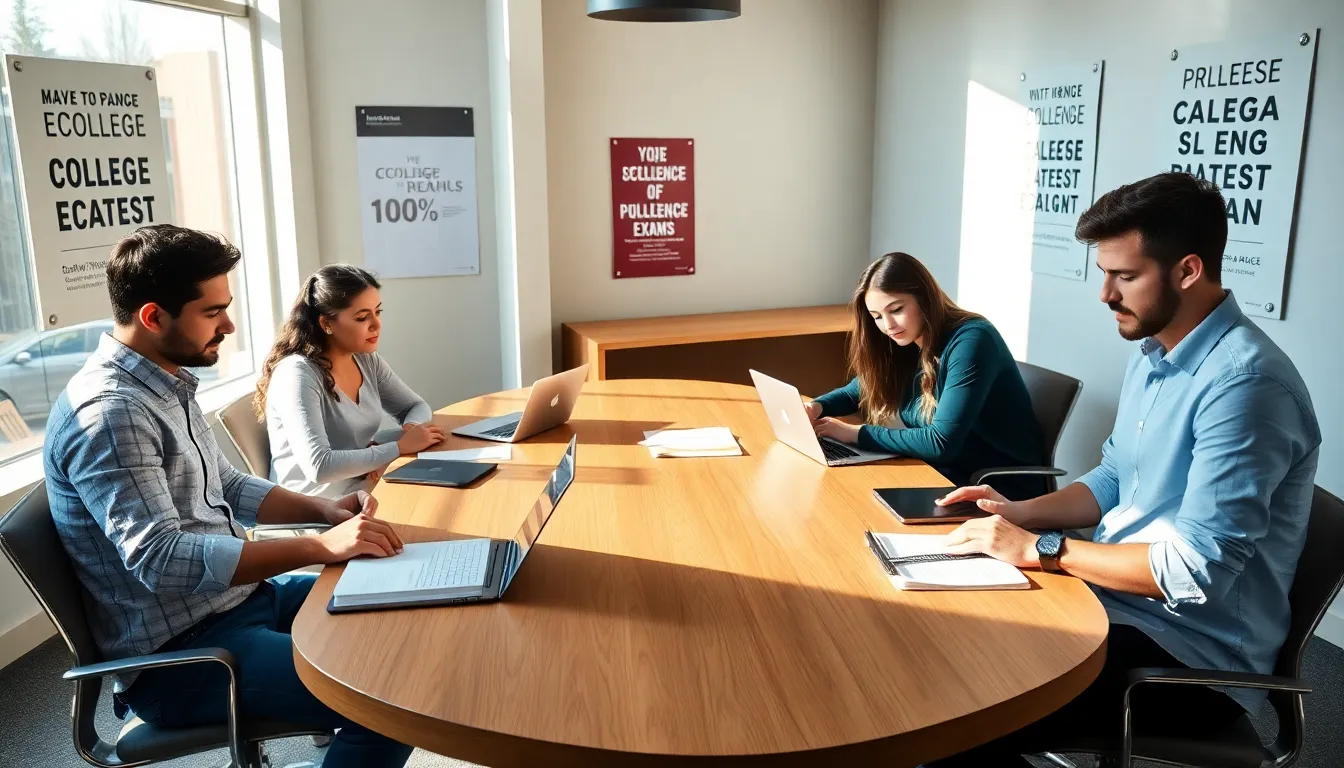 students studying for their college senior exam in a modern setting.